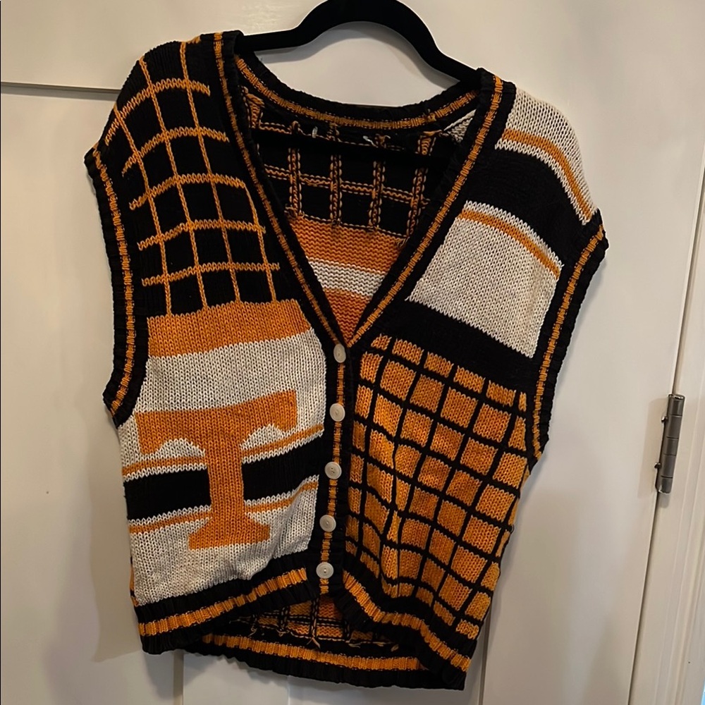 UT University of Tennessee Vols Women's Black and Orange Cardigan Sweater Vest